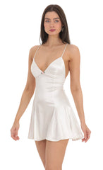 Satin A-line Dress in White