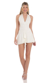 Open Back Halter Dress in White