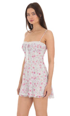 Lace Floral Front Tie Dress in White