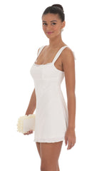 Lace Trim Open Back Dress in White