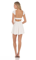 Lace Trim Cap Sleeve Dress in White