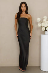 The Felicity Strapless Satin Maxi Dress Black