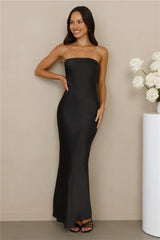 The Felicity Strapless Satin Maxi Dress Black