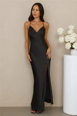 The Sophia Satin Maxi Dress Black