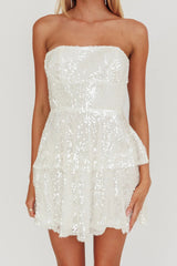 Provence Bloom Tiered Sequin Mini Dress White