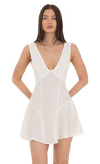 Plunge V-Neck Dress in White