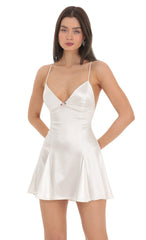 Satin A-line Dress in White