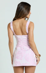 Orla Mini Dress Jacquard Scoop Neck Fitted Dress in Pink