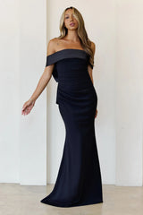 The Sleek Soirée Off Shoulder Maxi Dress Black