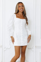 Picnic Perfection Long Sleeve Mini Dress White