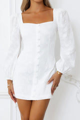 Picnic Perfection Long Sleeve Mini Dress White