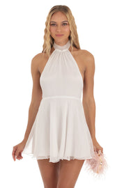Halter A-line Dress in White