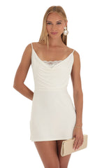 Lace Cowl Neck Dress in White