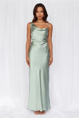 The Madeline Cowl Satin Maxi Dress Sage