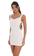 Open Back Satin Bow Dress in White