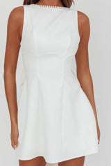 Opulent Pearl Trim Oversized Bow Mini Dress White