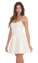 Knit A-line Dress in White