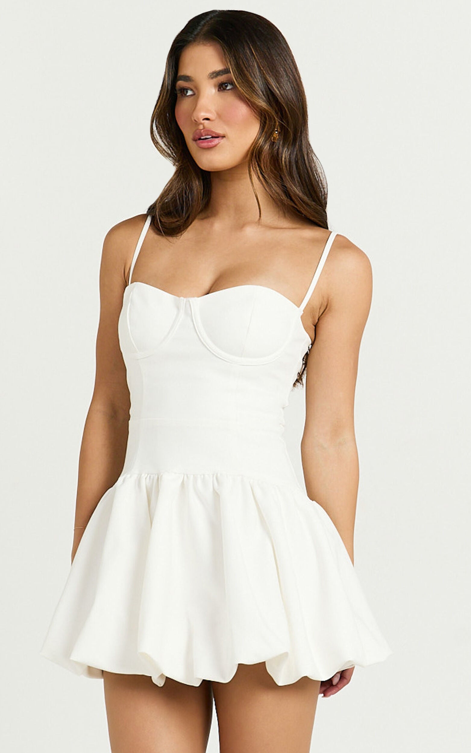 Kacey Mini Dress - Textured Drop Waist Bubble Hem Dress in Off White