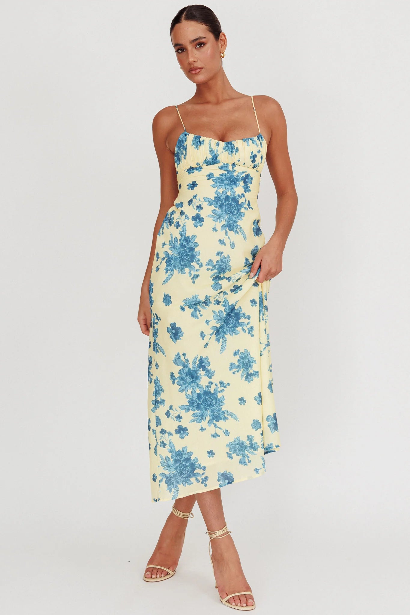 Nerida Low Back Twist Floral Maxi Dress Yellow