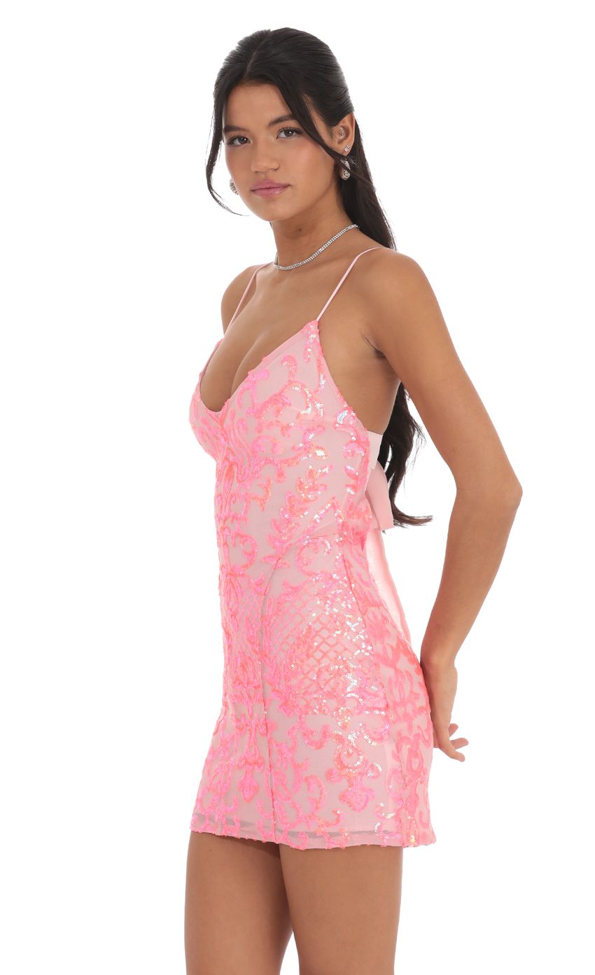 Neon Sequin Bodycon Dress in Pink