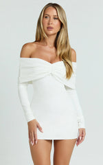 Rani Mini Dress Off Shoulder Long Sleeve Bodycon Dress in Off White