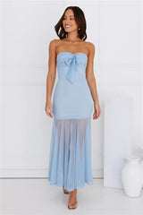 Misty Morning Magic Strapless Mesh Maxi Dress Blue