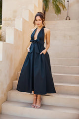 Moonlit Reverie Halter Midi Dress Black