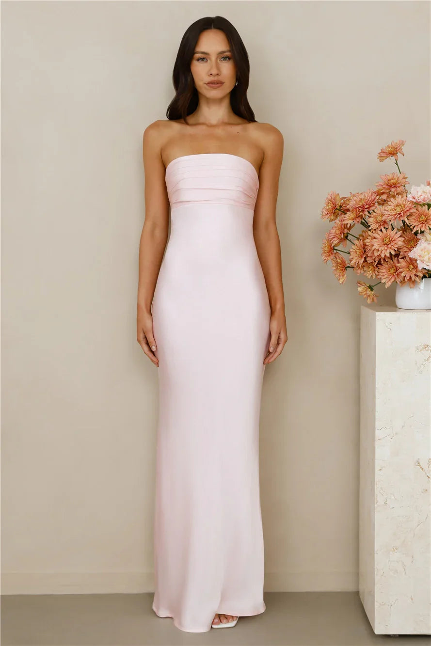 The Seraphina Strapless Satin Maxi Dress Pink