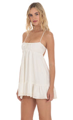 Front Tie Babydoll Dress in White