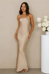 The Felicity Strapless Satin Maxi Dress Champagne