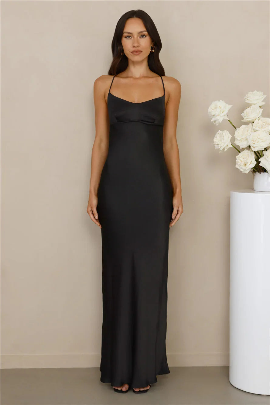 The Samara Satin Maxi Dress Black