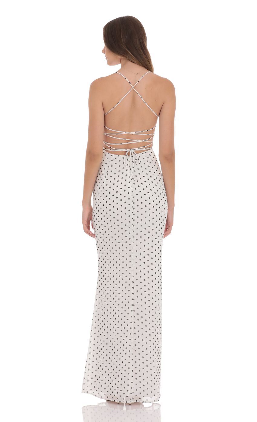 Polka Dot Open Back Maxi Dress in White