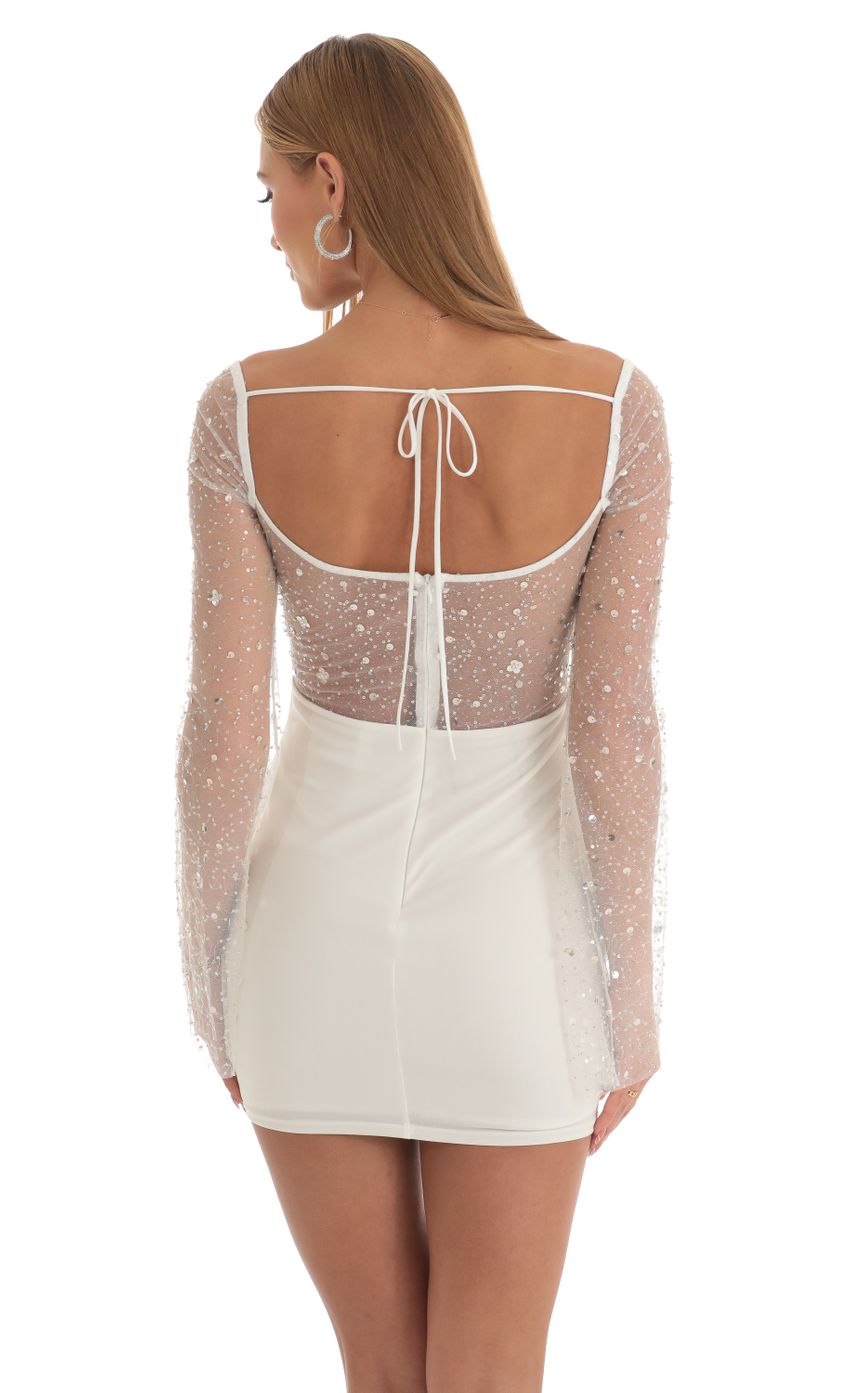 Sequin Long Sleeve Dress in White
